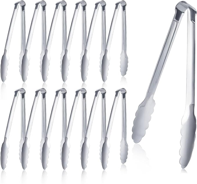 Gold Tongs for Serving Food, XEVOM 12 Pack, 9-Inch Stainless Steel