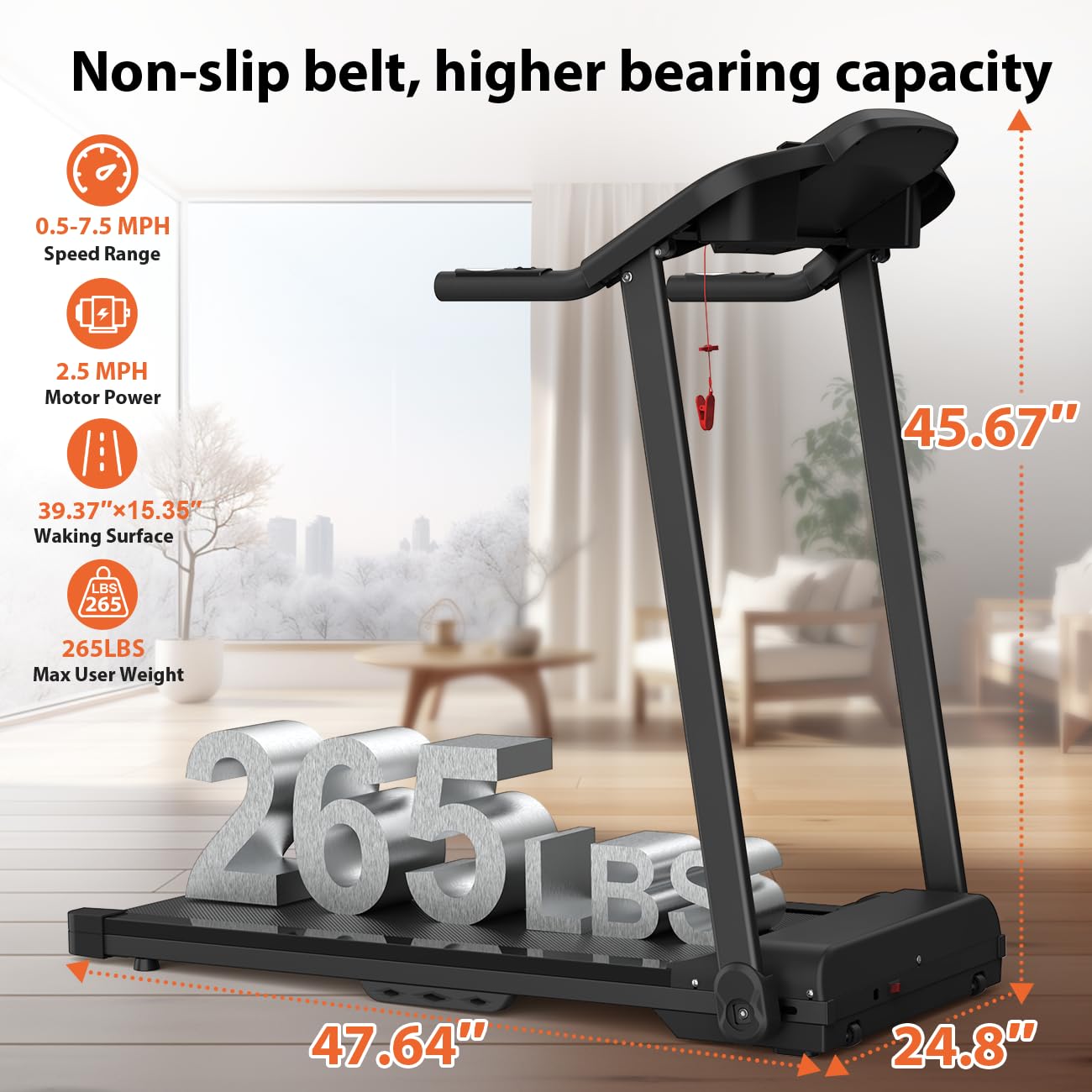FYC Electric Folding Treadmill for Home - 2.5HP Quiet Motor, 300 lb Capacity, Shock Absorption, LED Display, 0.5-7.5MPH, Compact Treadmill for Small Spaces, Portable with Wheels & Cup Holder