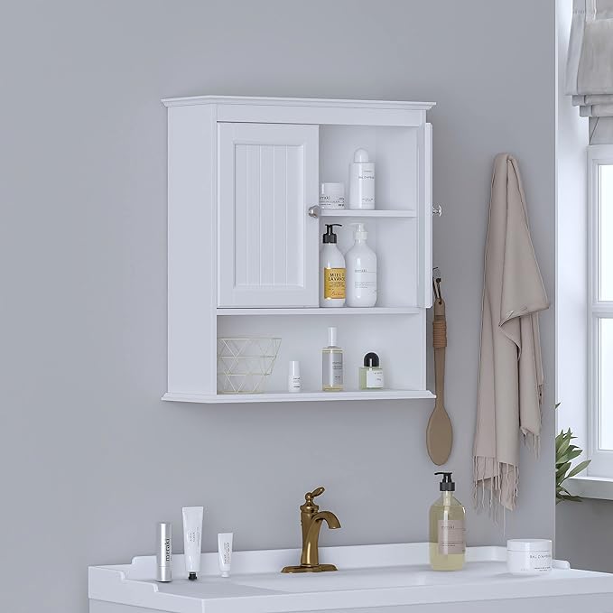 Spirich Bathroom Cabinet Wall Mounted with Doors, Wood Hanging Cabinet with Doors and Shelves Over The Toilet, Bathroom Wall Cabinet White | Wall Mounted, with Doors, Hanging Cabinet, Over The Toilet