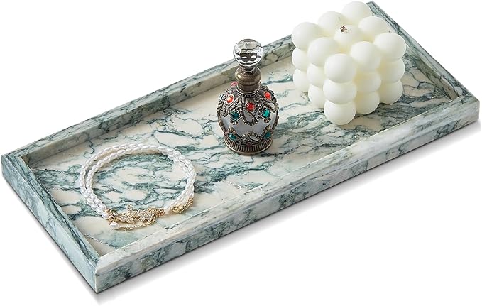 Luxury Natural Small Marble Tray for Bathroom Vanity and Kitchen Sink, Stone Countertop Organizer for Soap Dispenser, Jewelry, Perfume, Candle, Ring, Home Decor, Non-Resin Non-Ceramic