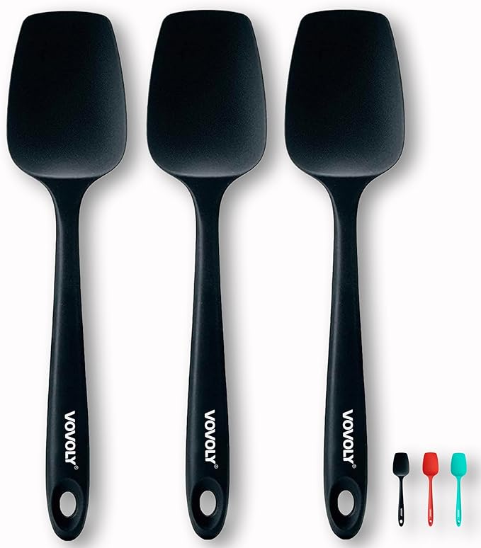 Silicone Spoon Spatula Curved Shap 600°F Heat Resistant Spoonula, 3 Pack