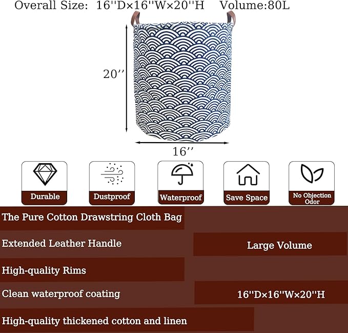 Waterproof Laundry Hamper Collapsible Laundry Basket Leather Handle Laundry Bag Large Clothes Storage Toy Organization for Bathroom Bedroom Laundryroom College Dorms (951-Satisfied laundry hampers)