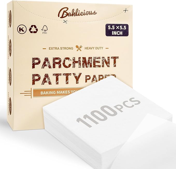 Baklicious 5.5x5.5inch 1100pcs Unbleached Non-Stick Hamburger Patty Paper Squares