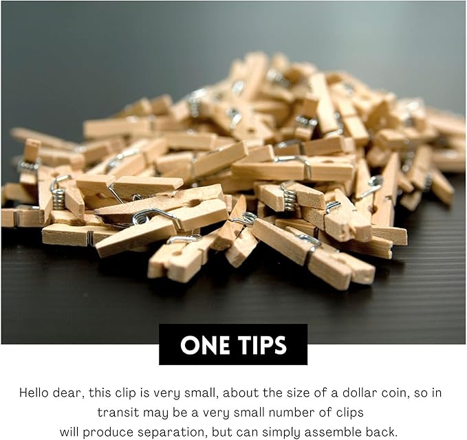 Sturdy Mini Clothes Pins for Photo, 150 Pcs 1 Inch Natural Wooden Clothespins with 33 FT Jute Twine, Small Clips for Crafts Display, Baby Shower Game, Hanging Decorative Pictures, Cocktail, Weddings