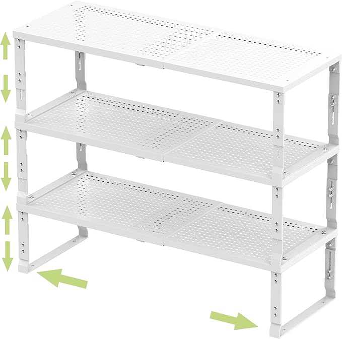 Jojocross Adjustable Expanable Stackable Spice Rack Shelf Pantry Storage Organizer for Kitchen Cabinet,Countertop,Bathroom and More.Space is no Longer Limited(1Pack/White/Large)