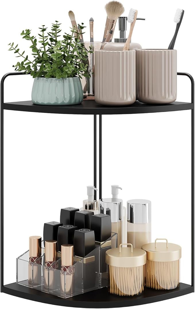 Bathroom Counter Organizer,Countertop Organizer,Vanity Organizers,Bathroom Storage,Bathroom Sink Caddy,Counter Shelf,Corner Counter,Corner Shelves(Black)