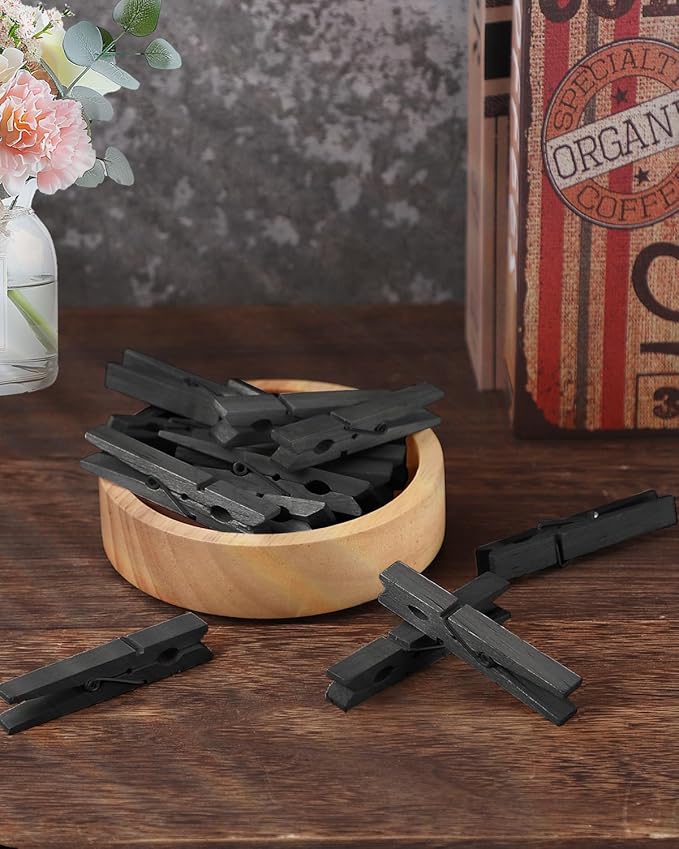 100 Pack Black Clothespins 2.9 Inch, Heavy-Duty Wood Rust-Resistant Clothes Pins, Solid Birch Clips for Laundry, Photo Wall Displays, Craft Projects & Classroom Decoration