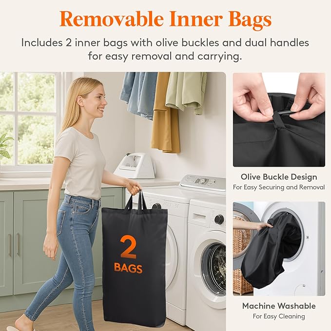 Lifewit 145L Large Laundry Basket with Lid, Laundry Hamper with Plastic Handles and Removable Bag, Foldable Tall Dirty Clothes Hampers for Laundry for Laundry Room, Bedroom, Bathroom, Dorm, Dark Gray