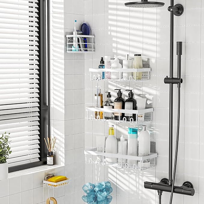 Moforoco Adhesive Shower Caddy Organizer Shelves Rack - 5 Pack Corner Bathroom Storage Organization, Home & Kitchen Decor Inside RV Accessories, Hanging First Apartment Household Camper Essentials