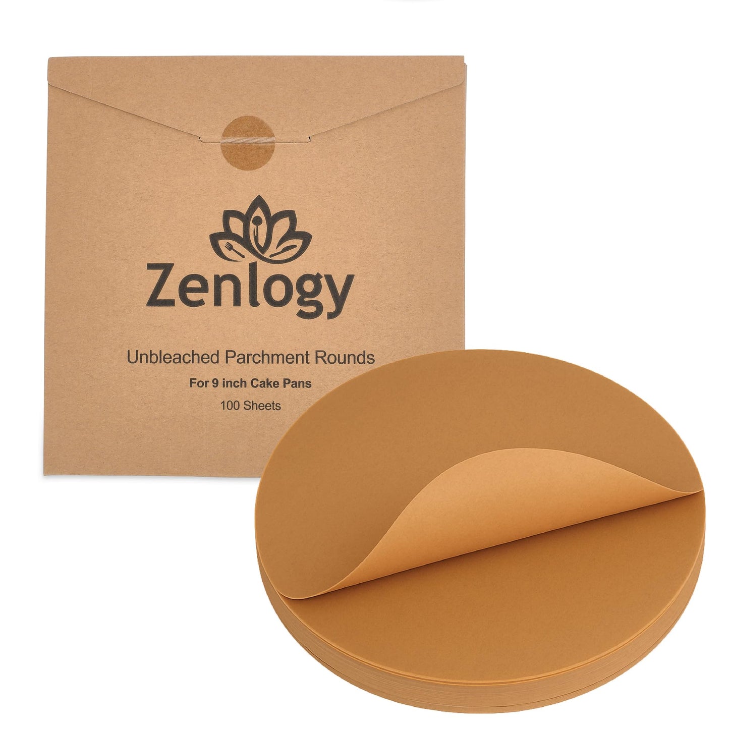 Zenlogy 12-Inch Parchment Paper Rounds, 100 Sheets, Unbleached, Pre-Cut