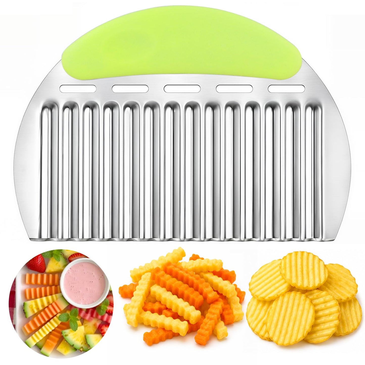 JAYVAR Large Crinkle Cutter French Fry Cutter, Stainless Steel Wavy Slicer