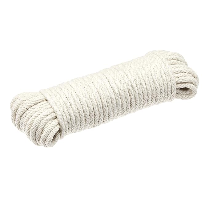 Amazon Basics Natural Cotton Braided Rope, Strong, Low Stretch, All-Purpose, Clothesline, DIY Projects, Crafting, Indoor & Outdoor Use, 3/16 Inch x 50 Foot (4.5mm x 15m), Off White