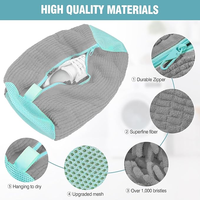 Shoe Washing Machine Bag, Shoe Laundry Bag for Washer and Dryer, Include Dry Net Bag, Reusable and Durable Zipper with Hook Design, Shoe Washing Bag for Sneaker (Gray, 2 Pack)