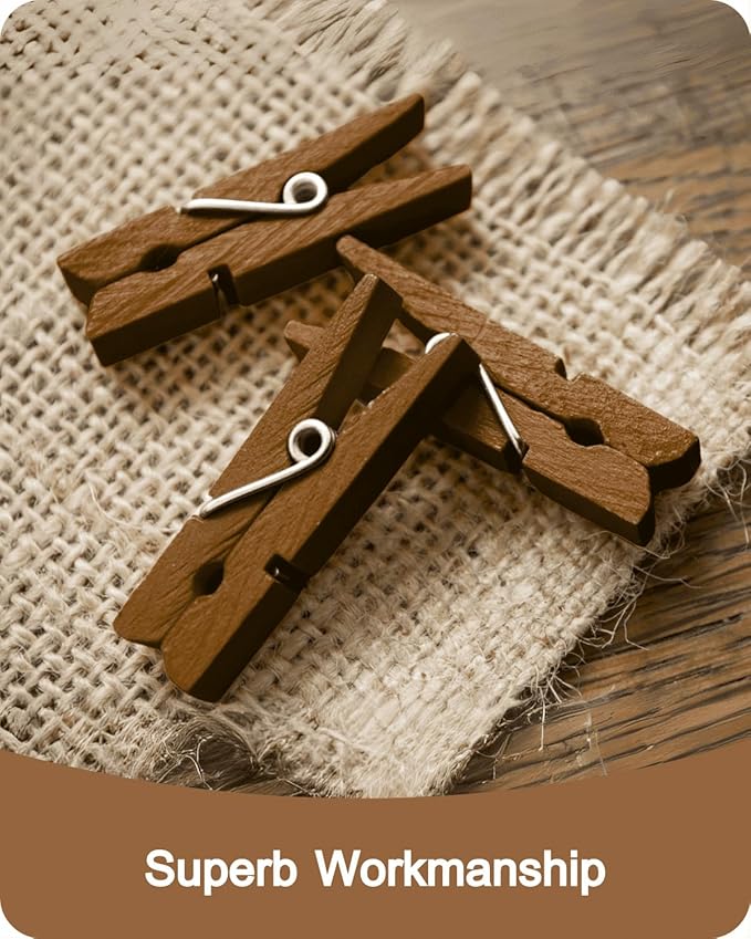 Mini Clothes Pins Wooden Colored Small Clothespins for Photo 1.4 Inch 50 PCS Brown, Tiny Clips Close Pin for Baby Shower Classroom Crafts Project Decorations Hanging Pegs