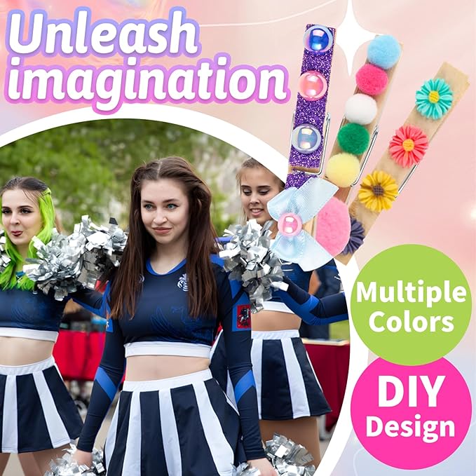 80 Set Cheer Pins Spirit Clips Clothes Wooden Pins for Backpacks Include 90 Mini Resin Animals 30 Mini Bows 500 Beads Cheer Clothespins Decorations Ribbon Team Classroom Cheer Gifts Bulk（Natural）