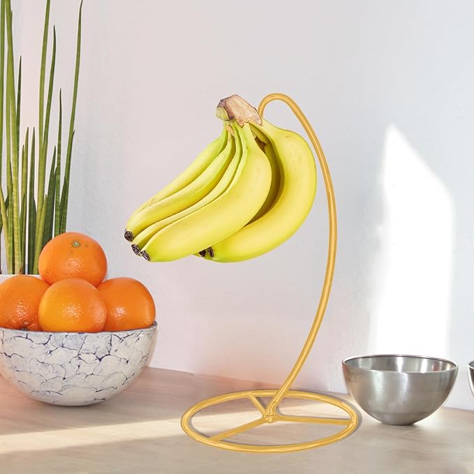 Banana Holder Stand, Banana Hanger Stand Black, Metal Bananas Tree Hanger to Keep Bananas Fresh Gold