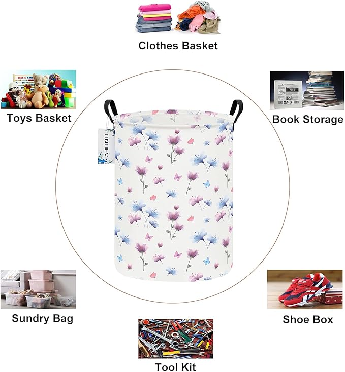 Round waterproof laundry basket,laundry Hampers with handle,gift basket,suitable for children's room and toy storage (Watermark flower)