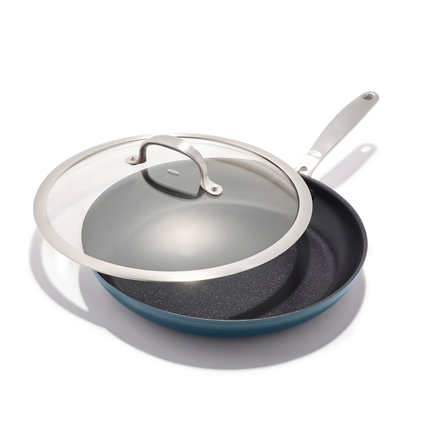 OXO Enhanced 12” Nonstick Frying Pan Skillet, Ceramic PFAS-Free Cookware, Stainless Steel Handle, Eggs & Omelets, Dishwasher & Oven Safe, Biscuit Brown