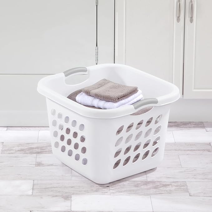 1.5 Storage Bushel Square Laundry Basket Plastic, Laundry Hamper White