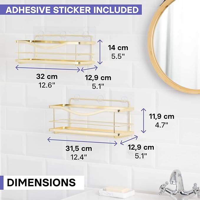 KINCMAX Shower Caddy Organizer - Self Adhesive Wall Shower Shelf - Stainless Steel Bath Shampoo Holder and Storage Rack