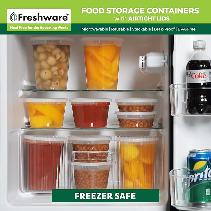 Freshware Food Storage Containers [240 Set] 8 oz Plastic Deli Containers with Lids, Slime, Soup, Meal Prep Containers, BPA Free, Stackable, Leakproof, Microwave, Dishwasher and Freezer Safe