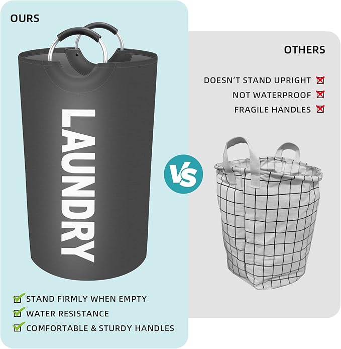 StorageRight 75L Large Laundry Basket, Laundry Hamper, Dirty Clothes Hamper for Laundry, Collapsible, Waterproof Laundry Baskets with Foam Protected Aluminum Handles for Laundry, Dorm, Family (Grey)