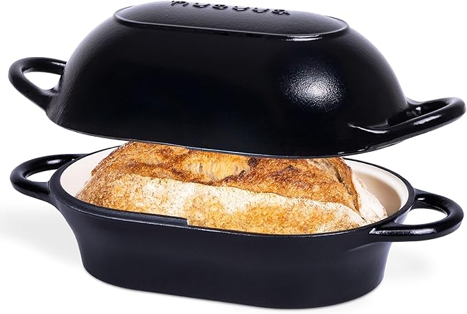 Dutch Oven For Sourdough Bread Baking – Enamelled Cast Iron Bread Loaf Pot – Oven Safe Non Stick Bread Pot – Rectangular,Light Blue, 24cm x 16cm – by Nuovva