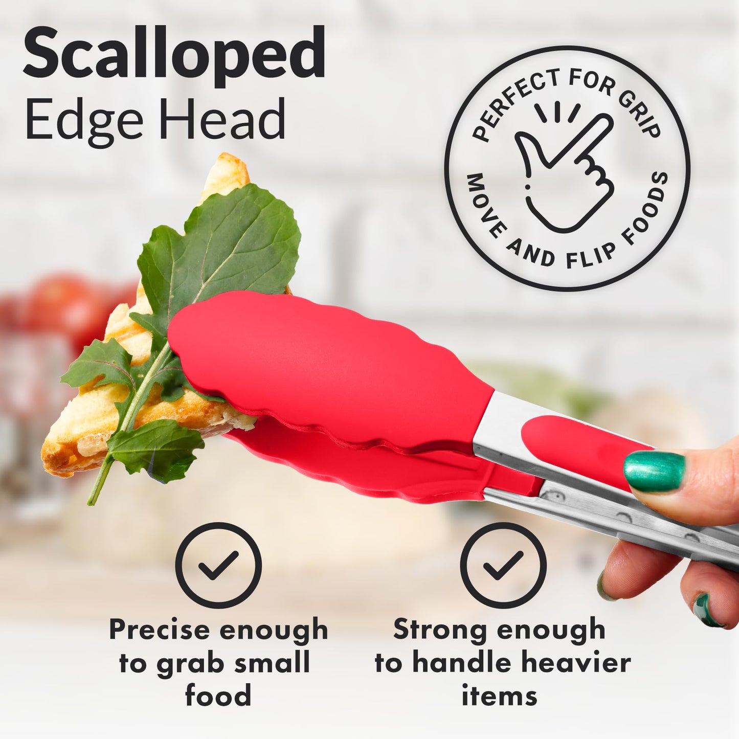 Zulay Stainless Steel Kitchen Tongs with Silicone Tips - Set of 2 (9” & 12”) Locking Cooking Tongs with Non-Slip Grip - Heat Resistant, BBQ Food Tongs for Non-Stick Cooking Pans (Silver/Soft Red)