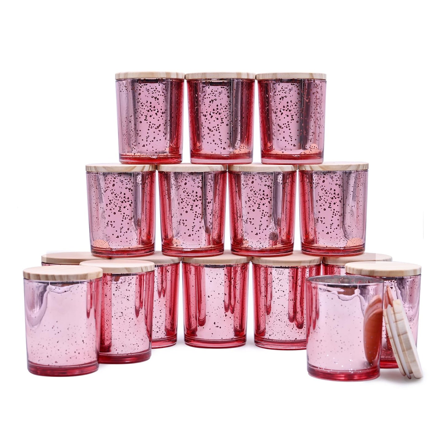 SHOWIN Thick Candle Jars for Making Candles 16 Pcs, 7 OZ Empty Jars with Wood Lids for Candle Making, Sample Container, Frosted White
