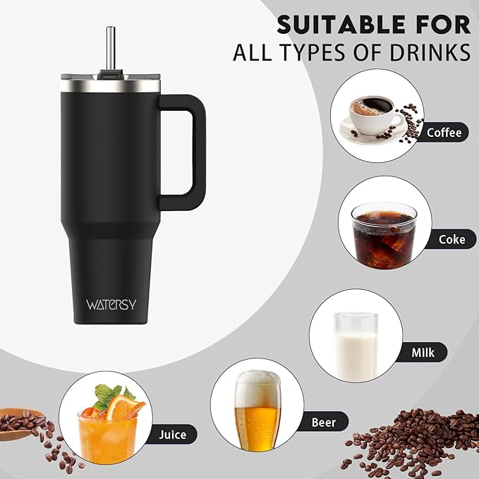 20 oz Tumbler with Handle,Tumbler with Lid and Straw,Double Wall Insulated Cup Stainless Steel Travel Mug(Cold for 34 Hours),Water Bottle for Iced Tea,Coffee,Cold Beverages(Black)