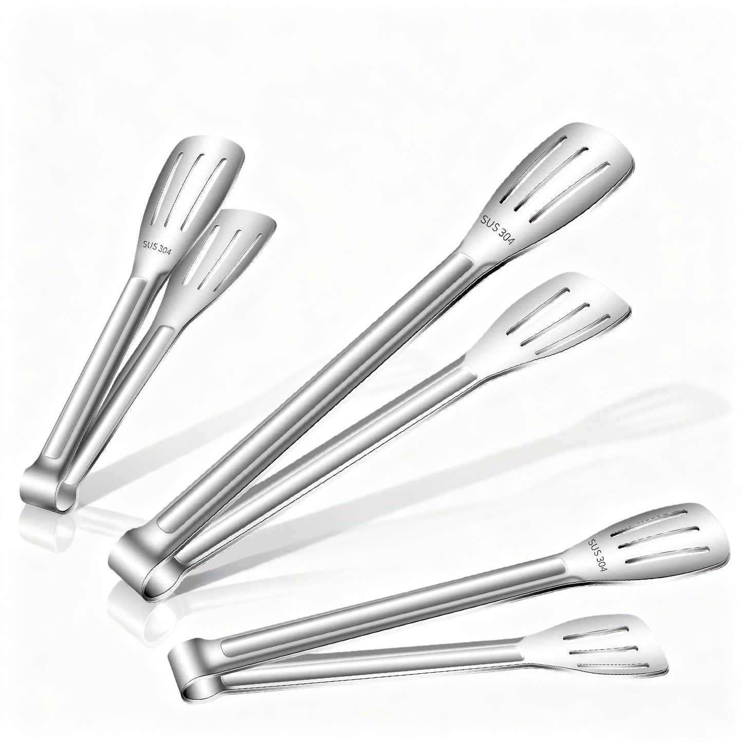 Stainless Steel Kitchen Tong Set - Anti-Slip Heat-Resistant Grip, Widened 3-Line Slotted Heads for Easy Clamping (Steaks, BBQ, Pasta, Salads), Easy Clean for Versatile Use Set of 3-9", Silver