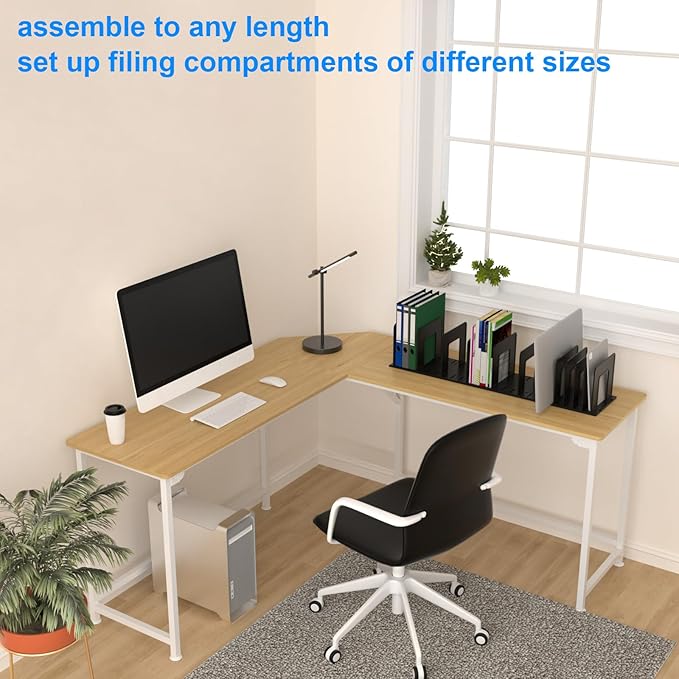 Adjustable Vertical File Sorter Sturdy Plastic Expandable Upright File Holder, Desktop Binder Organizer, School Office Organization Bookshelf Divider, Assemble Easily Endlessly, Black