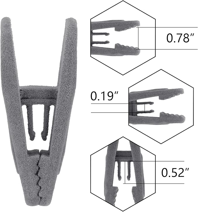 Tinfol Gray Velvet Hanger Clips 24 Pack, Non-Slip Flocked Clips for Pants, Skirts, Suits - Strong Finger Clips with Large Opening, Perfect for Slim-Line Velvet Hangers
