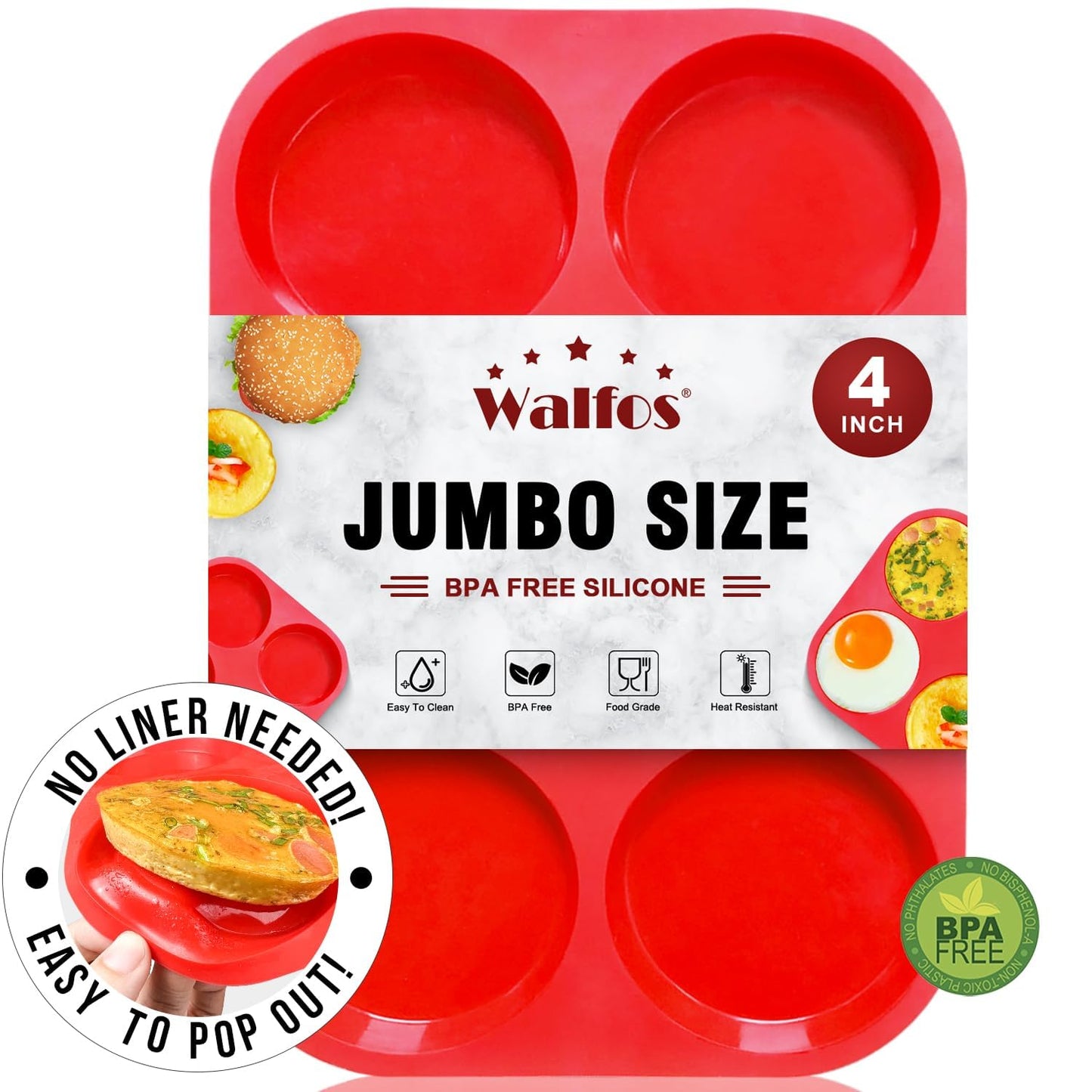 Walfos Silicone Muffin Pan Set of 3, Including Regular 12 Cups Muffin Pans, 24 Cups Mini Muffin Pan & 6 Cups Muffin Top Pan, Non-Stick Cupcake Pan, Easy to Release & Dishwasher Safe