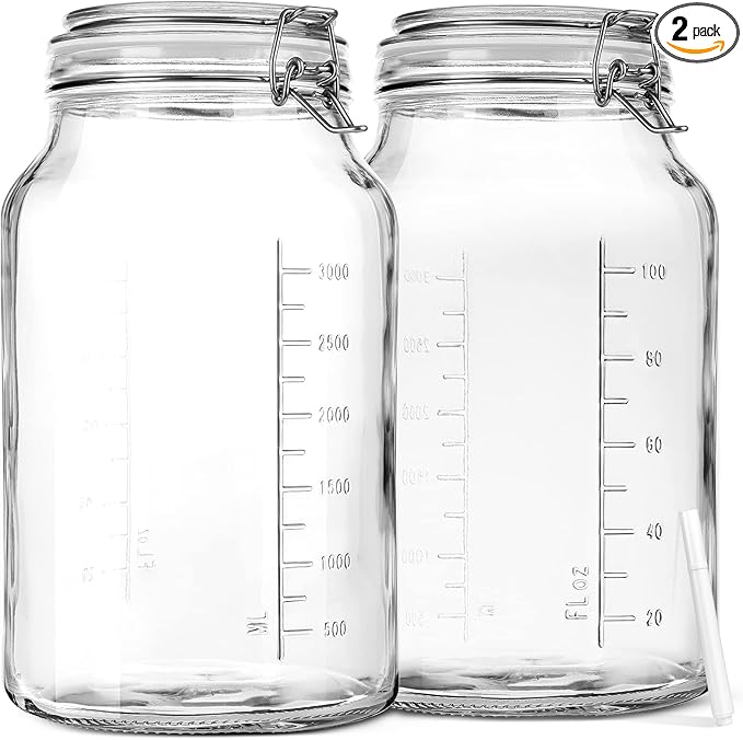 1 Gallon Round Glass Storage Jars, Airtight Glass Pickle Jars, Mason Jars