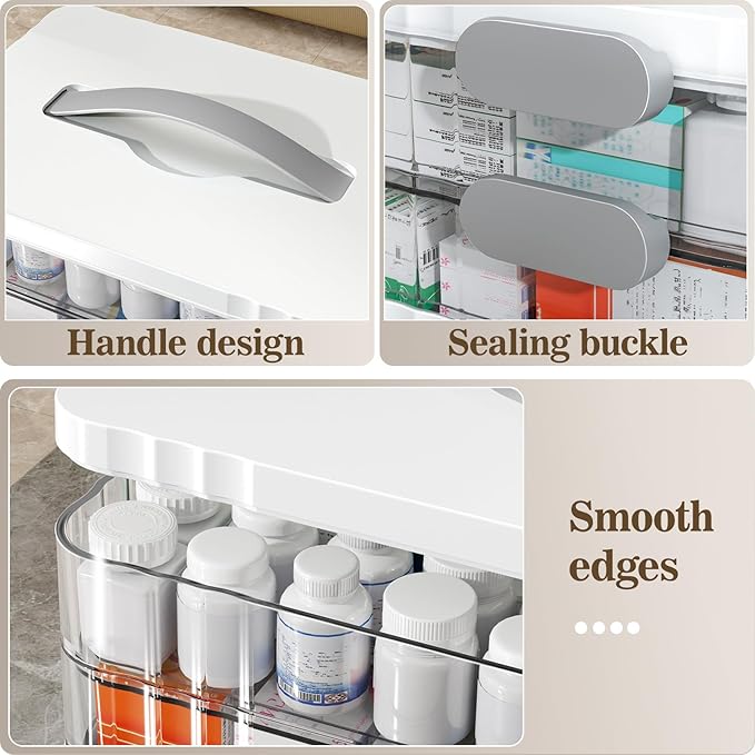 4-Tier Medicine Organizer - Portable Medicine Cabinet with Plastic Handle, Multipurpose Medical Box, Empty First Aid Kit for Home