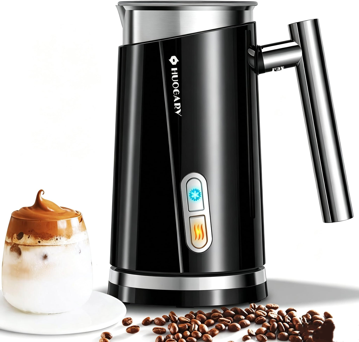 Huogary Milk Frother Simple Milk Frother and Steamer 2-in-1 Milk Steamer with Hot Milk Foam and Hot Milk for Latte, Macchiato, Cappuccinos, Blue