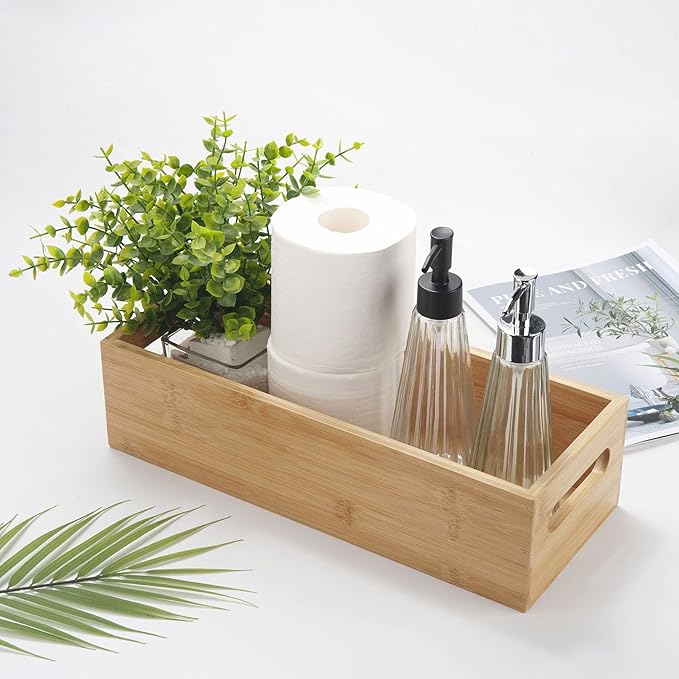 Toilet Tank Paper Basket for Back of Tank Top, Bamboo Bathroom Storage for Organizing (15 x 6 x 4 inch)