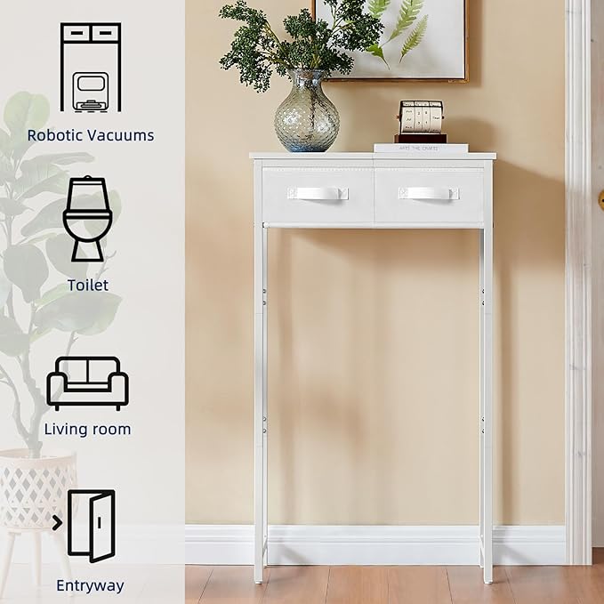 MOHOPE 2-Tier Over The Toilet Storage with 2 Fabric Drawers, Freestanding Above The Toilet Storage Cabinet, Space Saver Metal Over Toilet Bathroom Organizer Shelf for Small Space, White