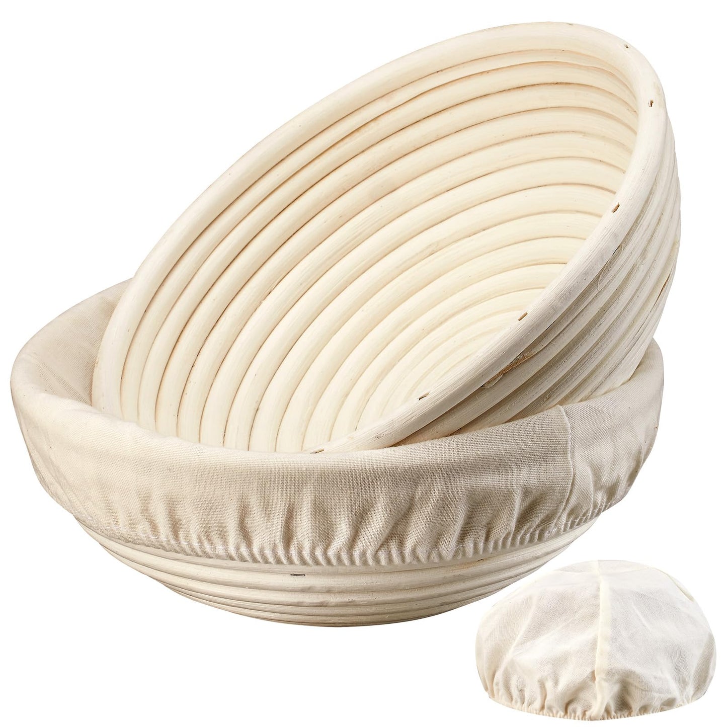 Dimpola Banneton Proofing Basket for Sourdough Bread, Handmade & Natural Rattan - Round Dough Rising Basket for Baking - Perfect for Artisan Breads (Round of 2 Gift Set)
