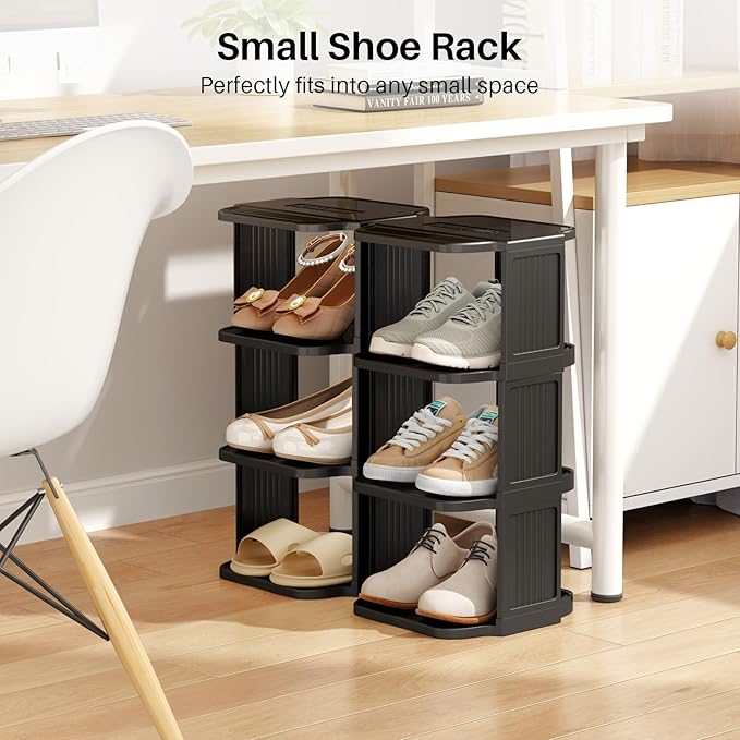 Kitstorack 10 Tiers Stackable Shoe Rack for Closet and Front Door Entrance - Free Standing Plastic Stand, Narrow Tall Vertical Organizer for Small Spaces Storage