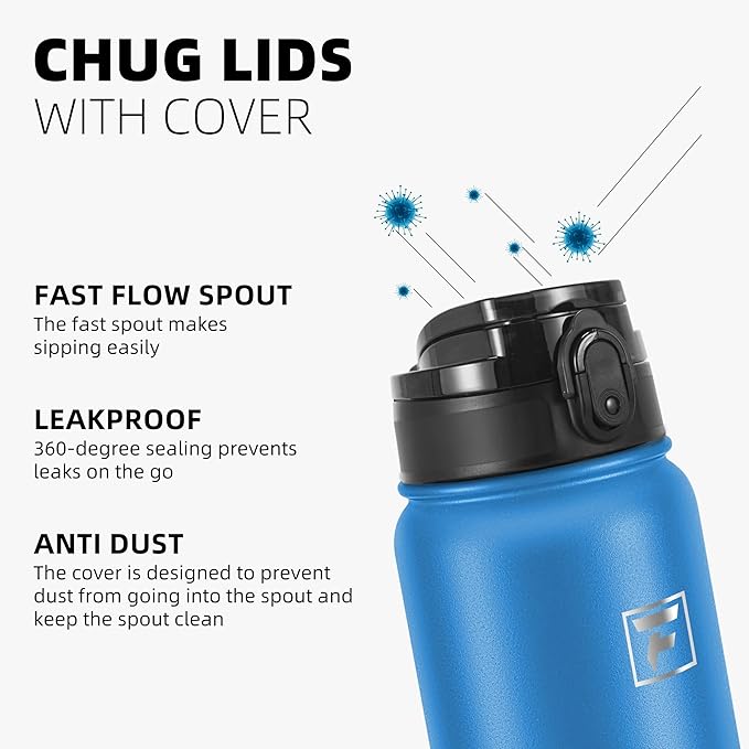 Fanhaw 20 oz Insulated Stainless Steel Water Bottle with Anti-Dust Chug Lid, Leakproof Vacuum Metal Bottle for Kids, Women & Men (Sky Blue)