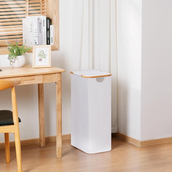 Slim Laundry Basket with Lid, Narrow Dirty Clothes Hampers for Laundry with Handle, Skinny Laundry Bin for Laundry Room, Dorm, Bedroom and Bathroom, 19.8 Gallon (75L) White