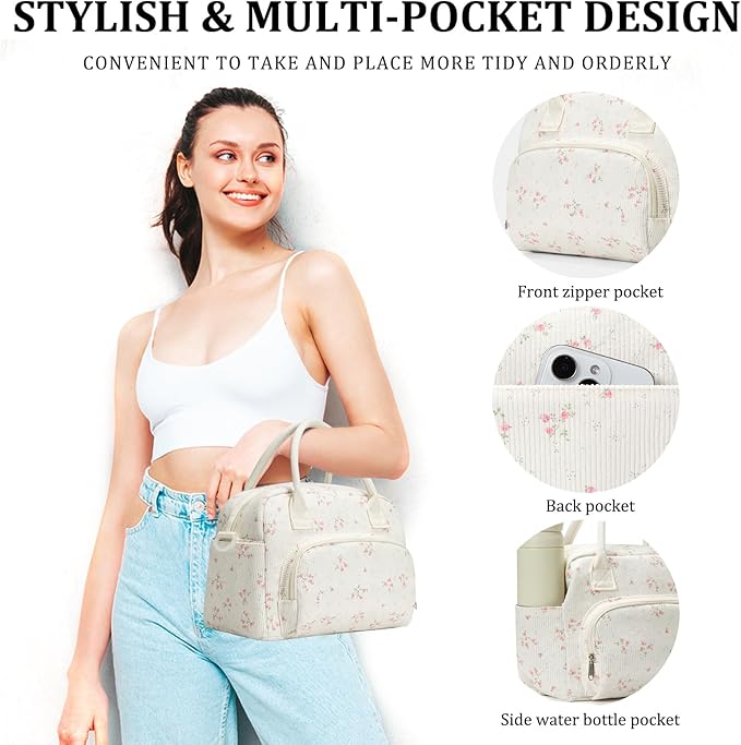 MEXS Insulated Lunch Bag for Women Men Large Reusable Lunch Box Adult Leakproof Portable Cooler Tote Bags for Work Picnic Peach Blossom