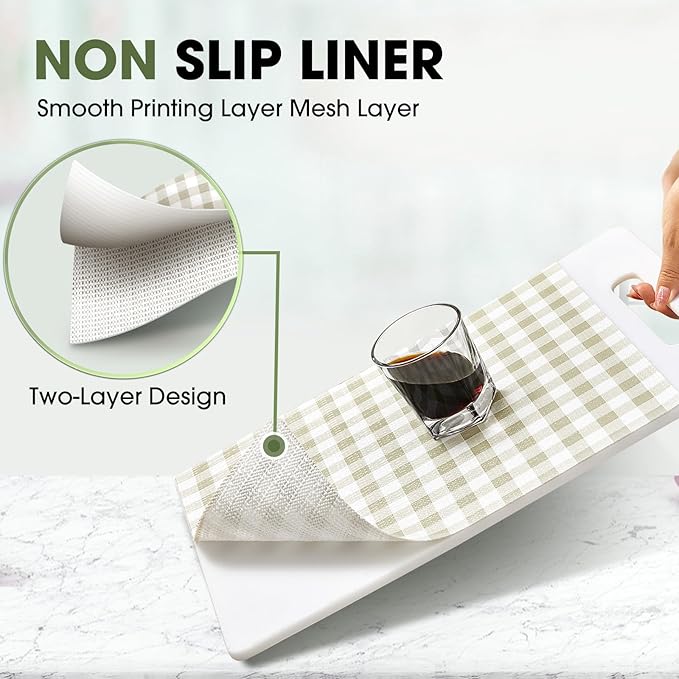 Beautysaid Shelf and Drawer Liner for Kitchen Cabinet, Non Adhesive Non Slip Shelf Paper Waterproof Washable Thickened for Dresser Pantry Shelve Bathroom Protector Liner(Checkered,12 in x 20FT)