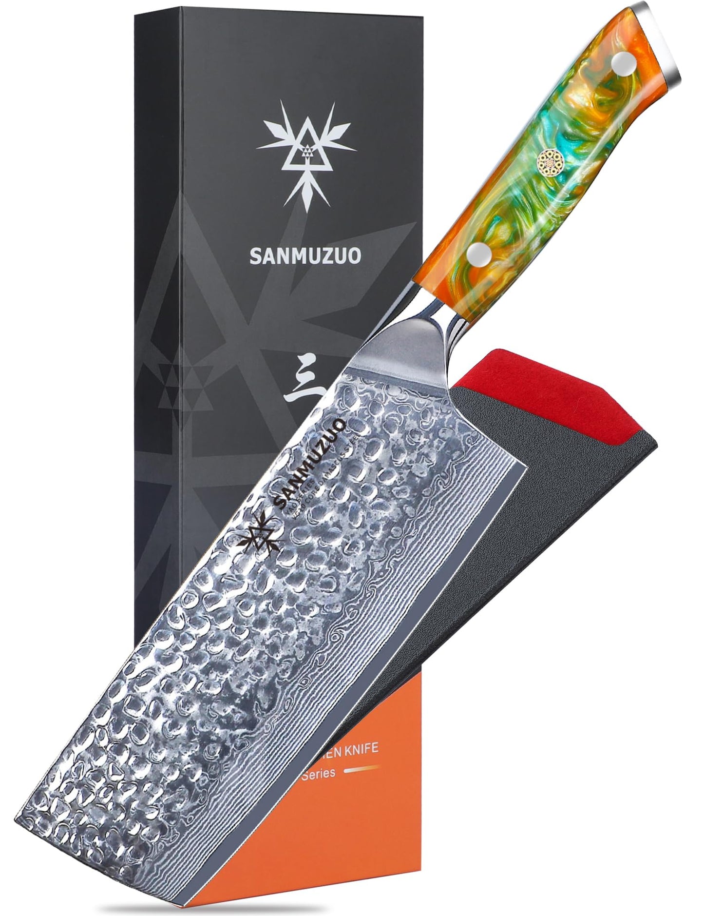 SANMUZUO Steak Knives Set of 4, Ultra Sharp Kitchen Steak Knife 5 Inch - Forged Damascus Steel & Resin Handle - Yao Series