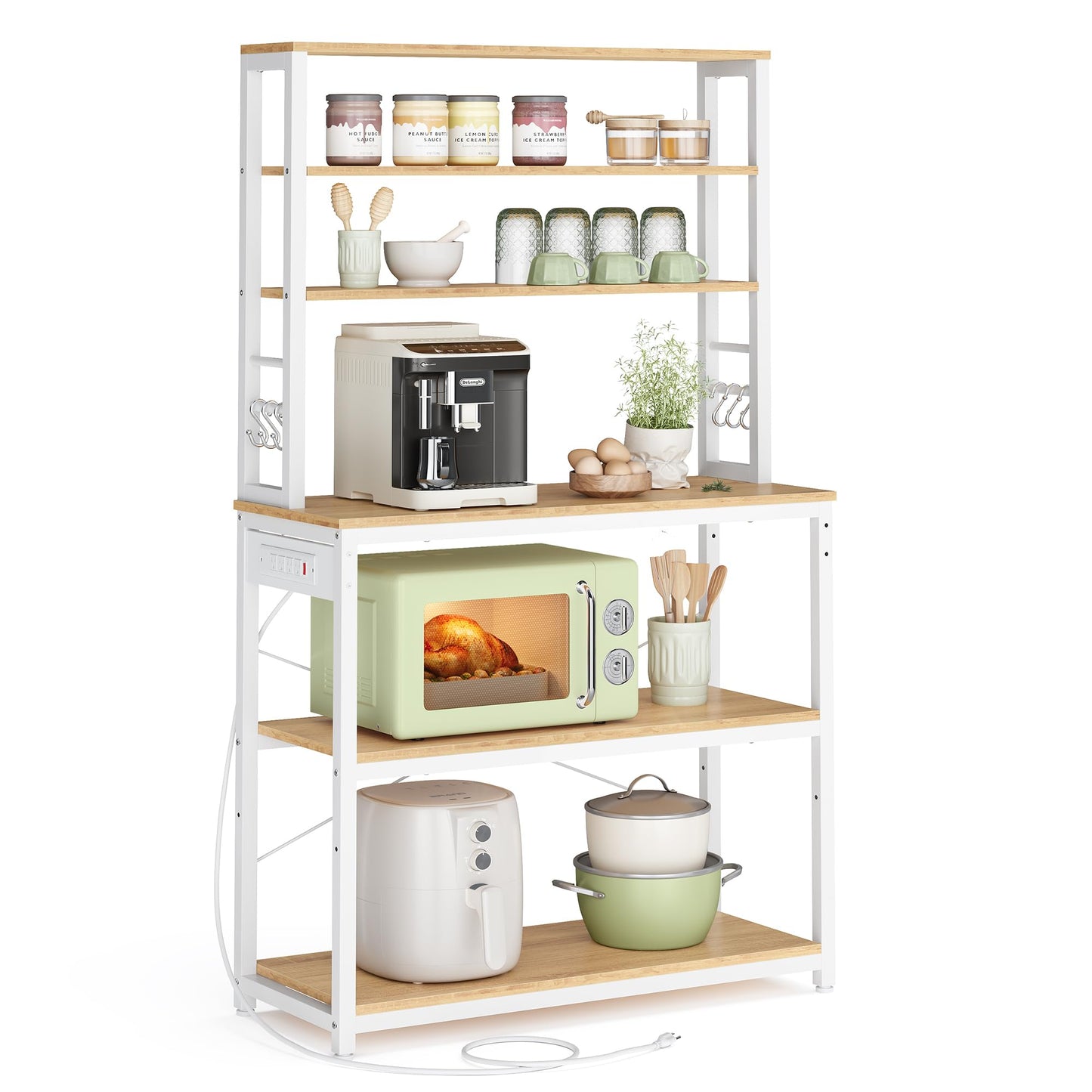 VASAGLE Coffee Bar, 31.5 Inches 6-Tier Baker's Rack with 6 Hooks