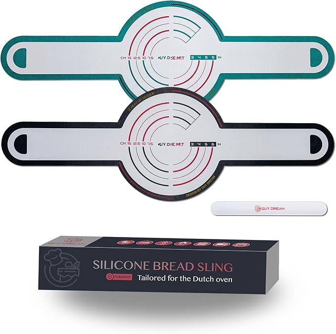 GUYDREMAT 2 Pcs XL Silicone Bread Sling - Heat Resistant Beyond 500F, 9.4" Extra Large Size, Non-Stick Food-Grade Baking Mat for Sourdough, Artisan Loaves, and Large Dutch Ovens, Durable and Reusable