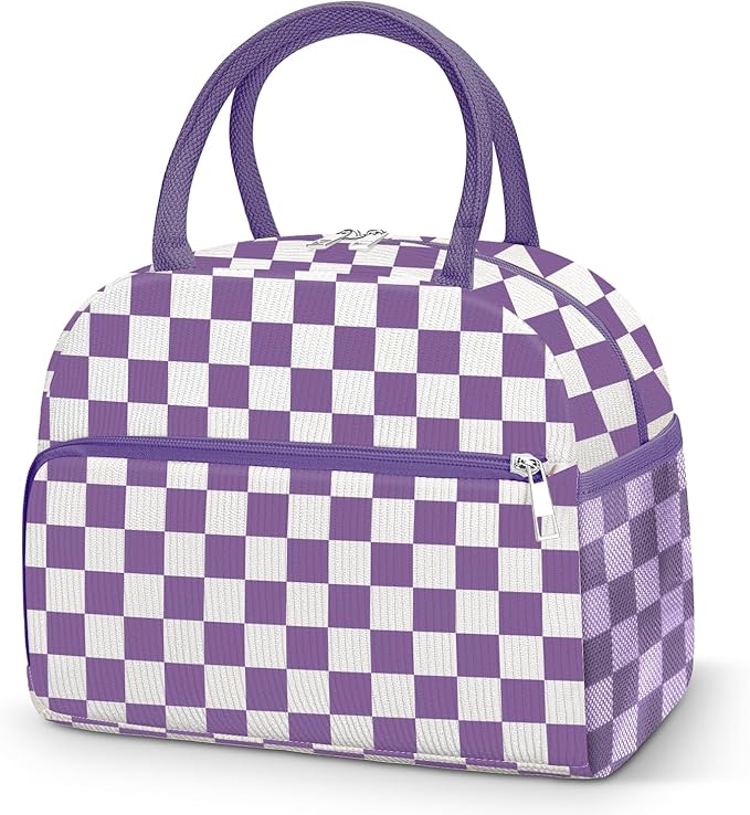 Coobiiya Lunch Bag Lunch Box for Women Men, Cute Corduroy Lunch Tote Bags Insulated Reusable LunchBox Large Capacity Cooler Bag for Work Travel Picnic Purple