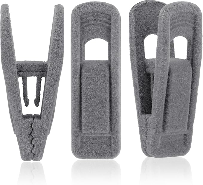 Tinfol Gray Velvet Hanger Clips, 80 Pack Pants Velvet Clips, Large Opening Clothes Pin Hanger Clip, Strong Finger Flocked Clip Perfect for Slim-line Clothes Velvet Hangers
